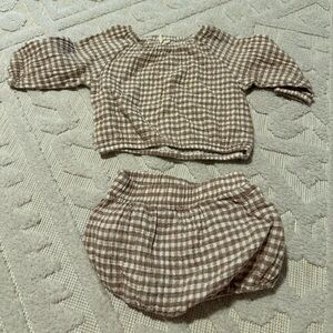 Quincy Mae Tan Gingham Baby Set
